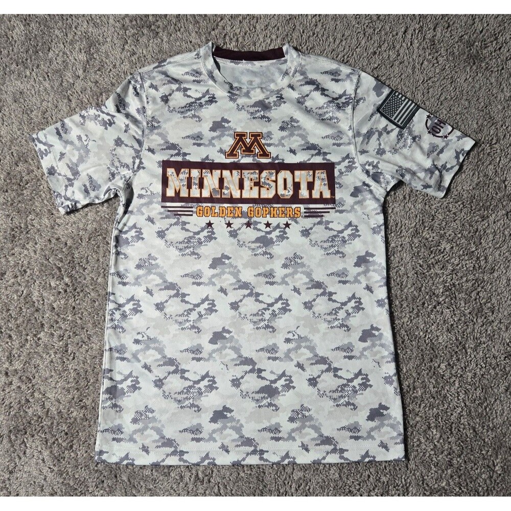 Colosseum Minnesota Golden Gophers Gray Camo Army Tshirt Patches Men's Small